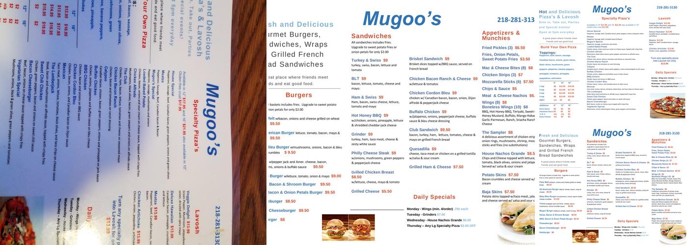 Mugoo's Pizza Menu