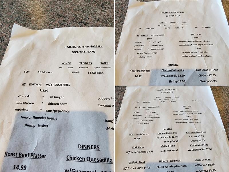 Railroad Bar and Grill Menu