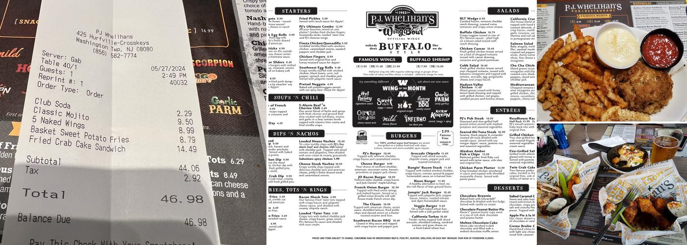 P.J. Whelihan's Pub + Restaurant - Washington Township Menu