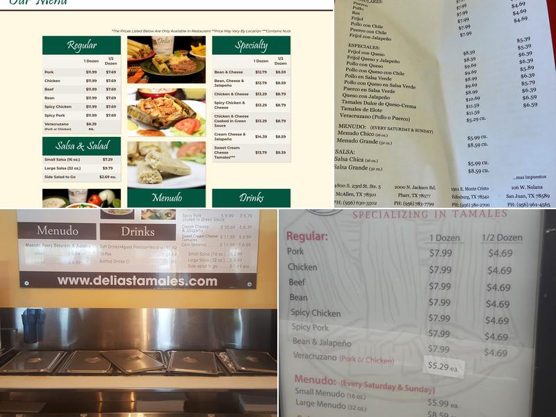 Delia's Specializing in Tamales Menu