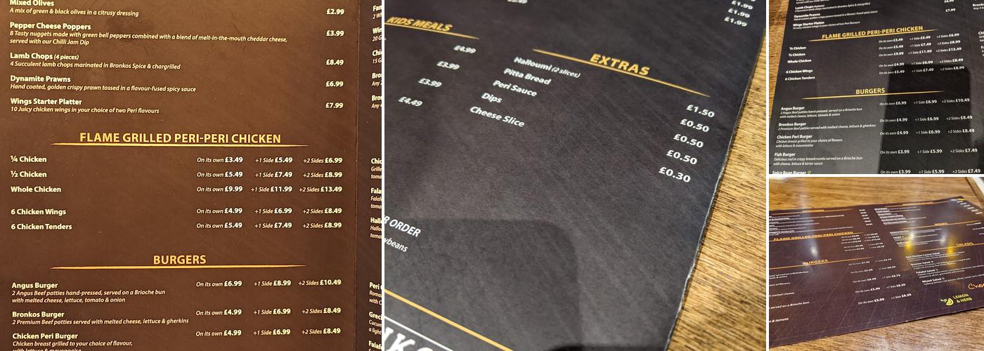 Bronkos Restaurant Menu