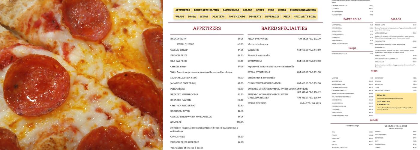 Nick & Joe's Pizza Menu