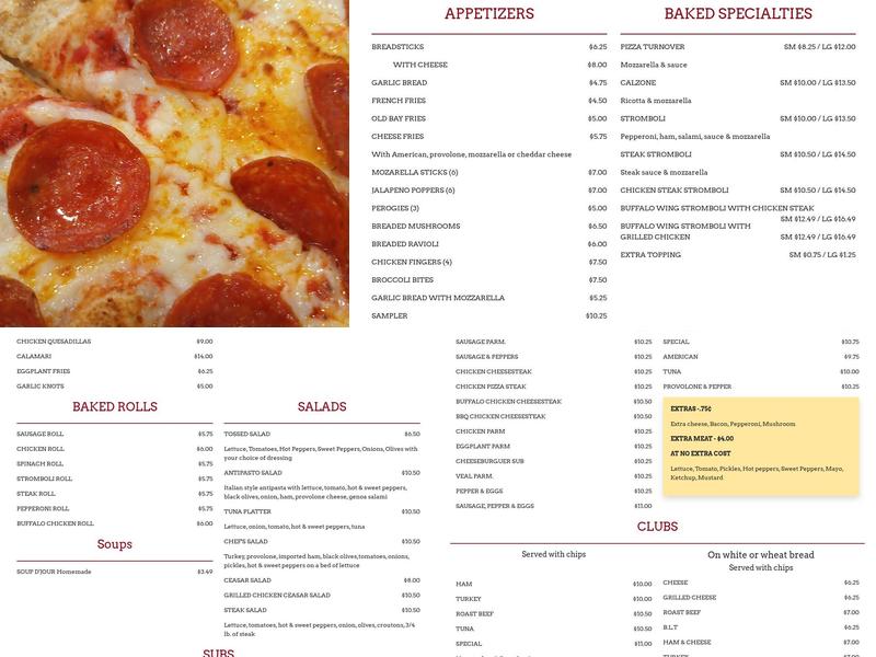 Nick & Joe's Pizza Menu