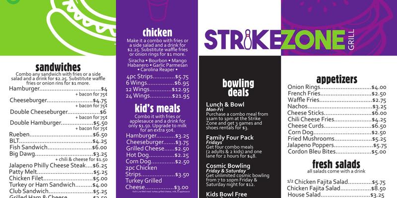Strike Zone Snack Bar Menu
