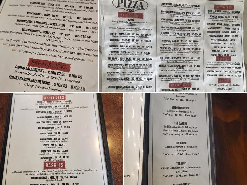 Bennys Pizza Joint Menu