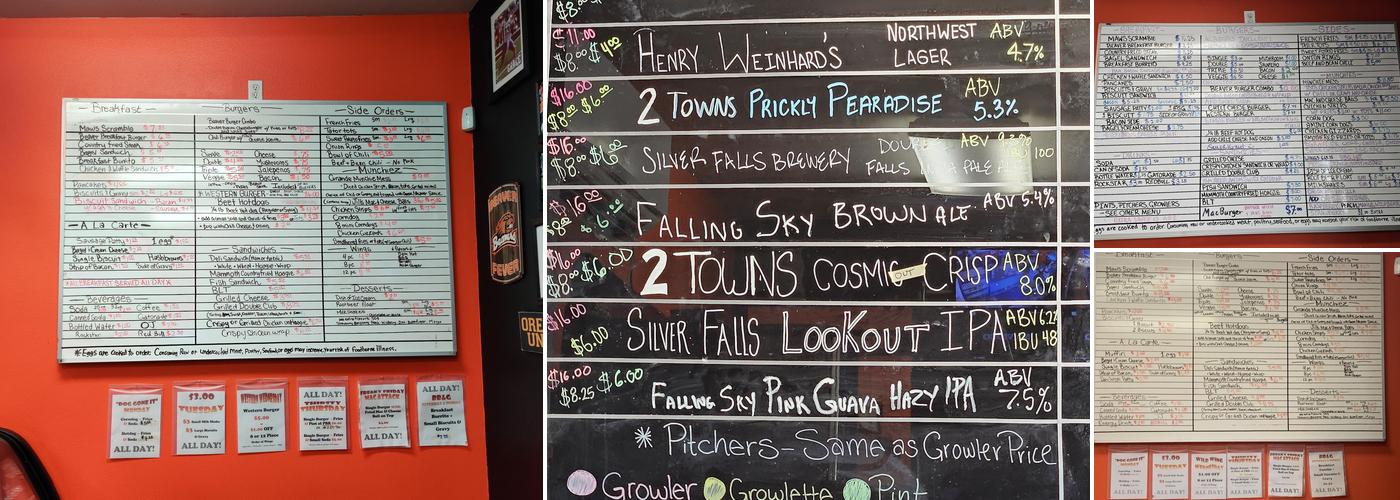 The Beaver Hut Dam Growlers Menu