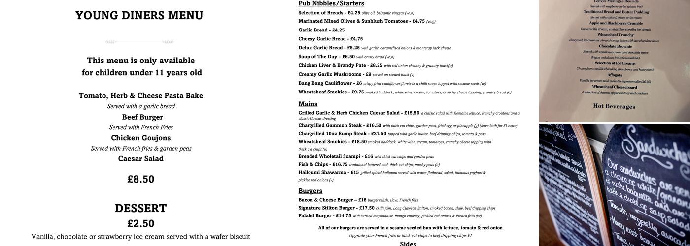 The Wheatsheaf Inn Menu