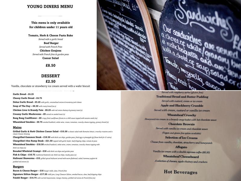 The Wheatsheaf Inn Menu