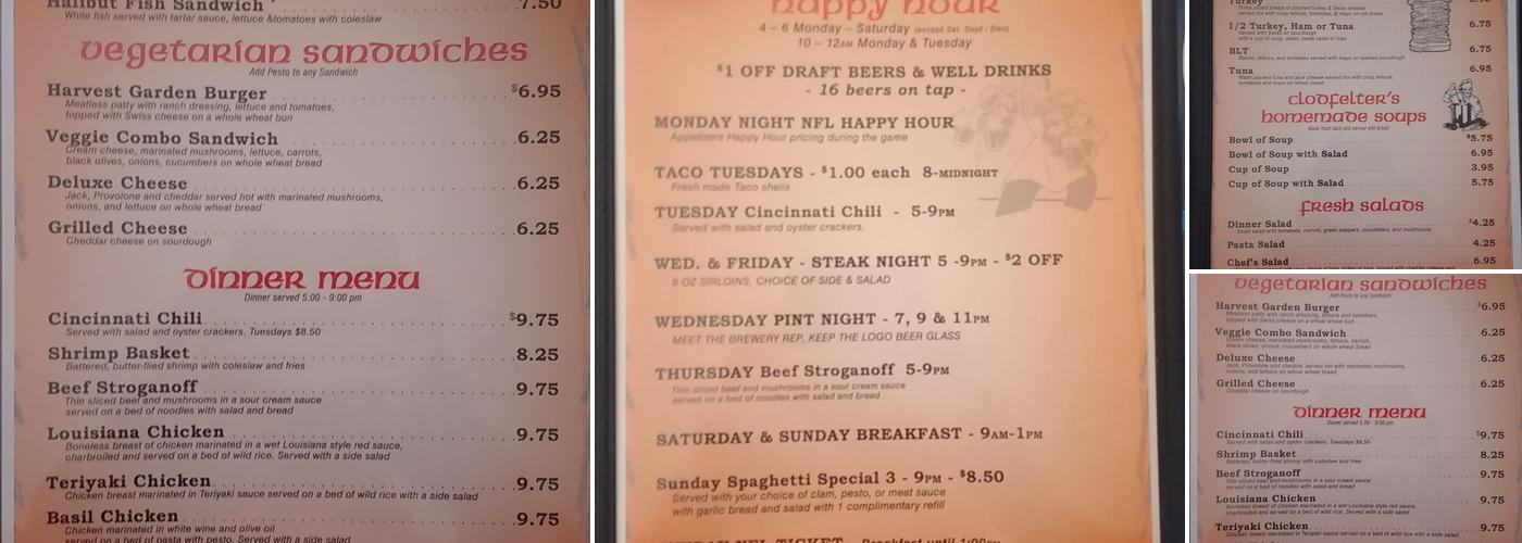 Clodfelter's Menu