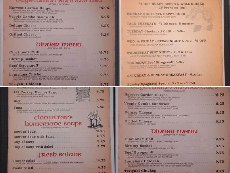 Clodfelter's Menu