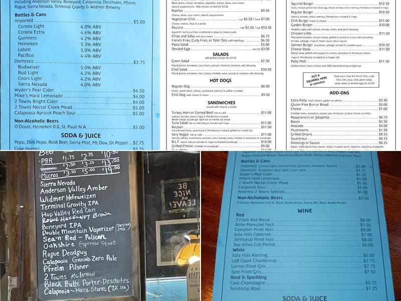 Squirrels Tavern Menu