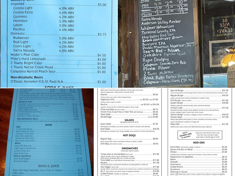Squirrels Tavern Menu