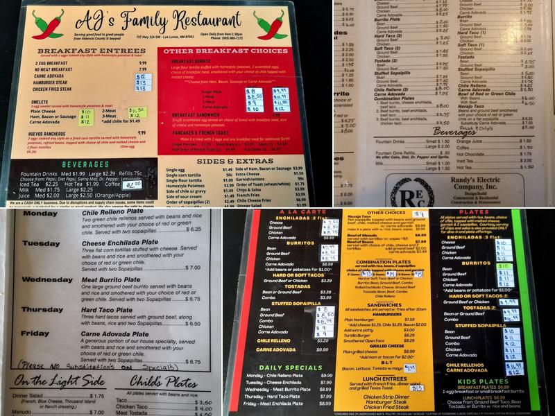 AJ's Restaurant Menu