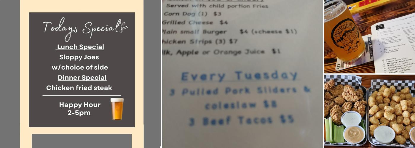 Vinwood Taphouse Menu