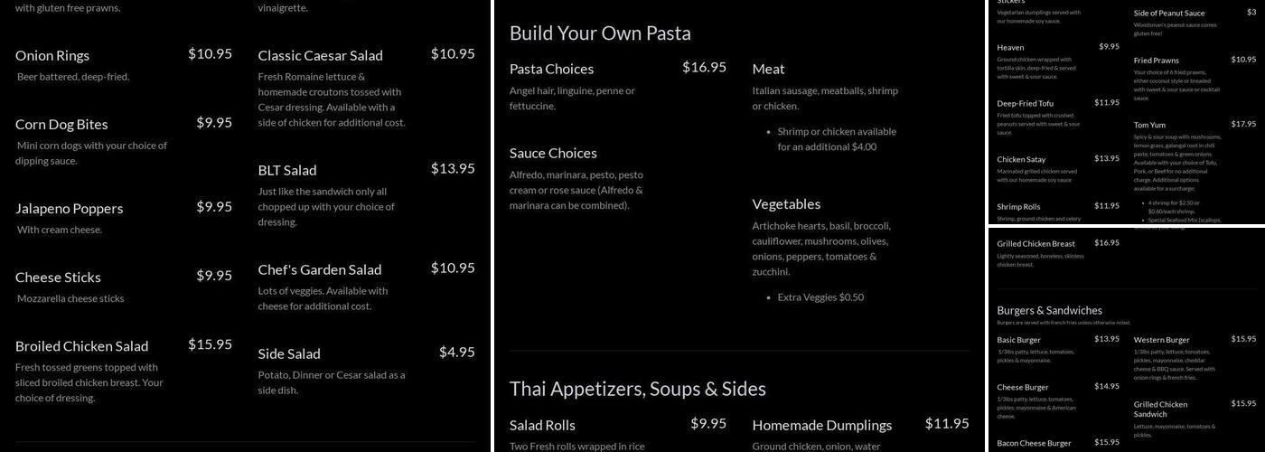Woodsman Dining Menu