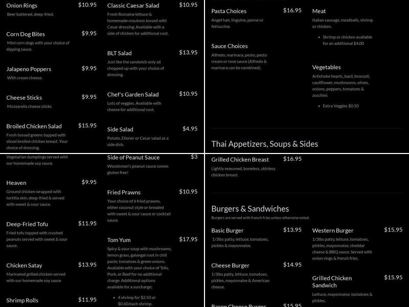 Woodsman Dining Menu