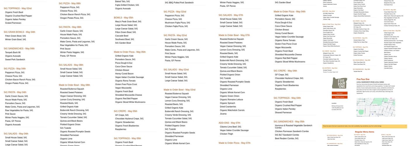 Five Four One Menu