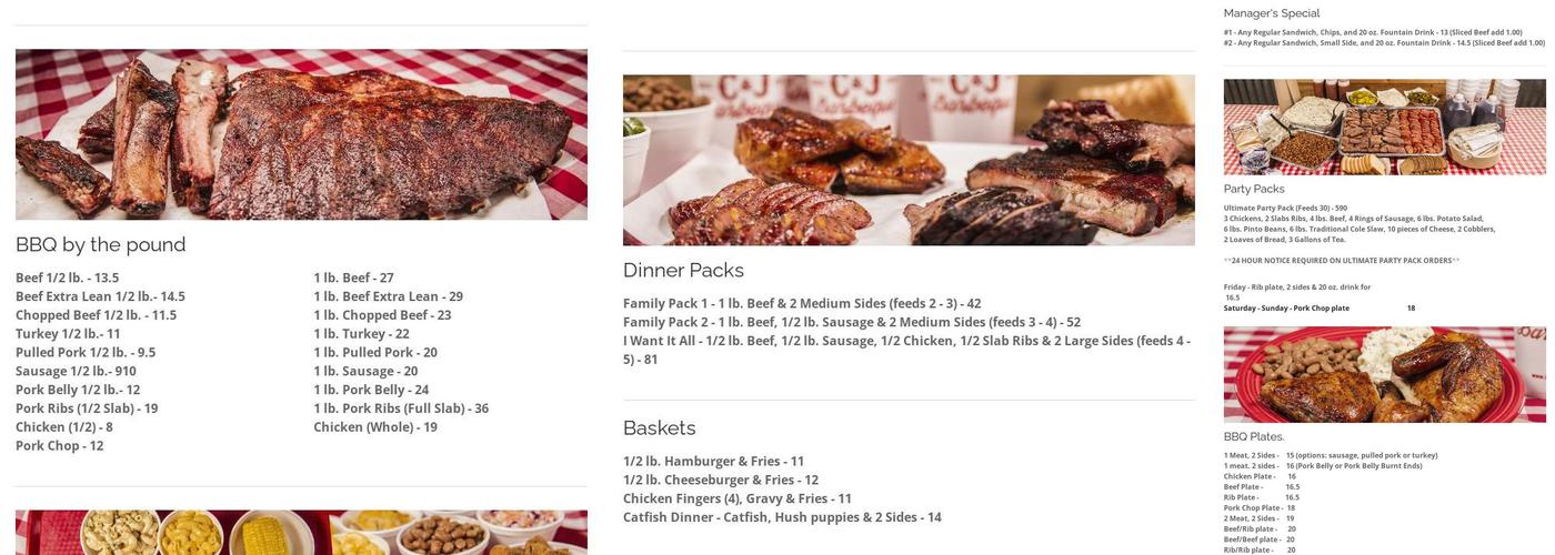 C&J Barbeque Menu