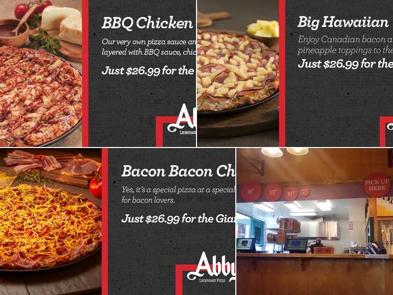 Abby's Legendary Pizza Menu