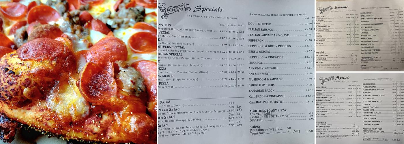 Joey's Pizza Menu