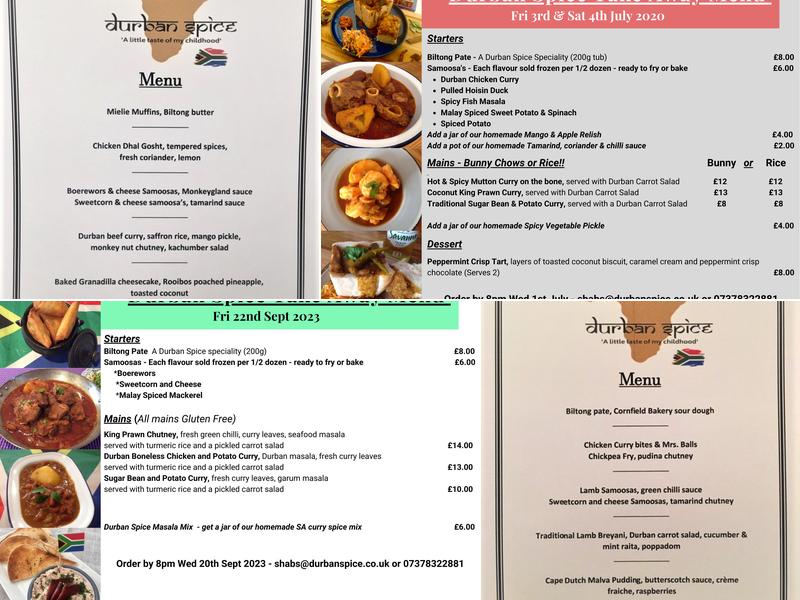Durban Spice Menu