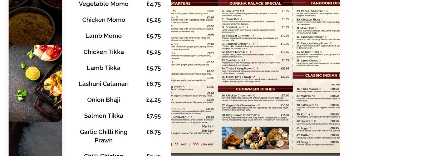 The Gurkha Palace & The Chequers Inn Menu