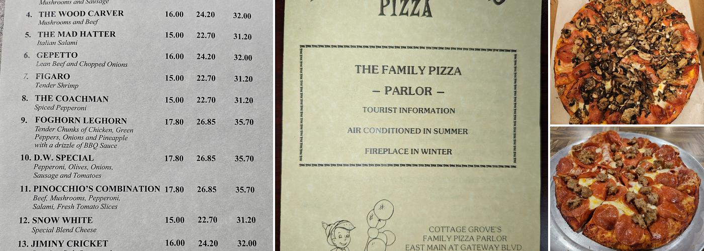 Pinocchio's Pizza Menu