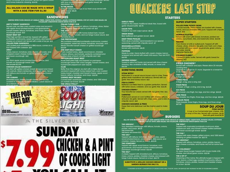 Quacker's Last Stop Menu