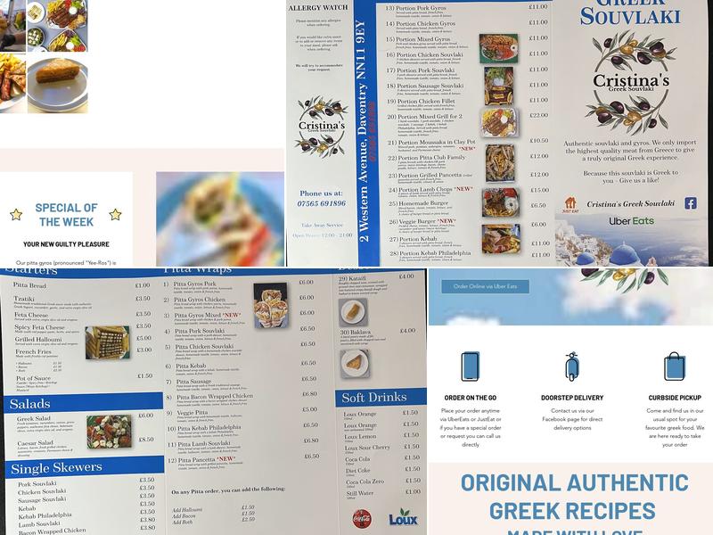 Cristina's Greek Souvlaki Menu