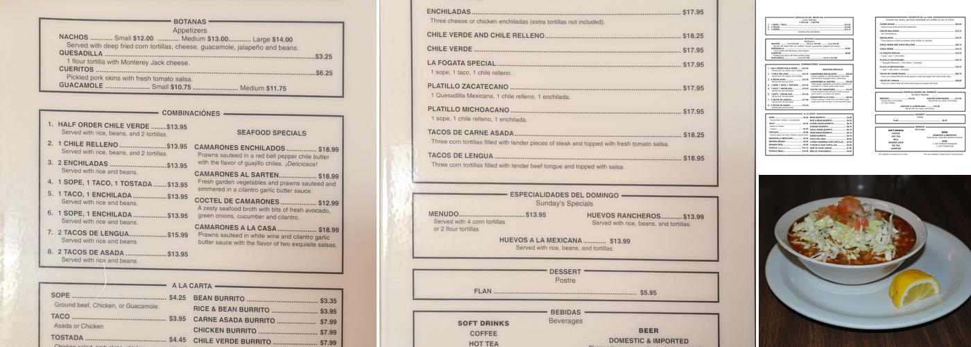 La Fogata Menu