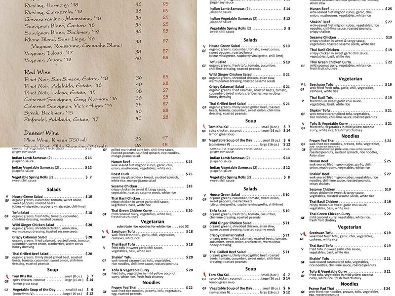 Wild Ginger Menu