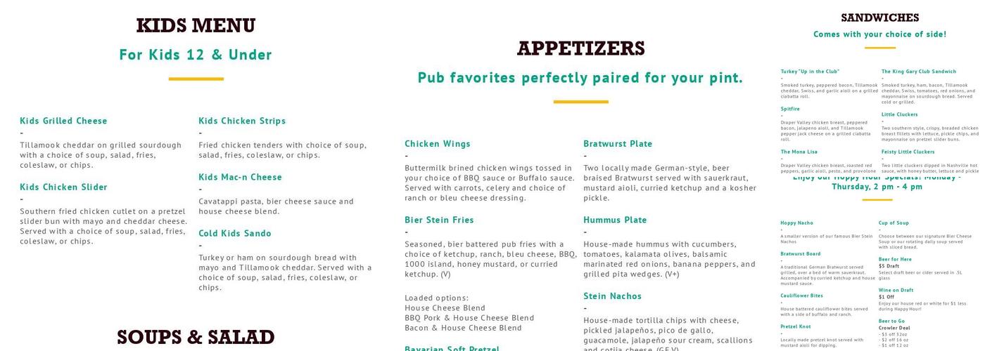 The Bier Stein Menu