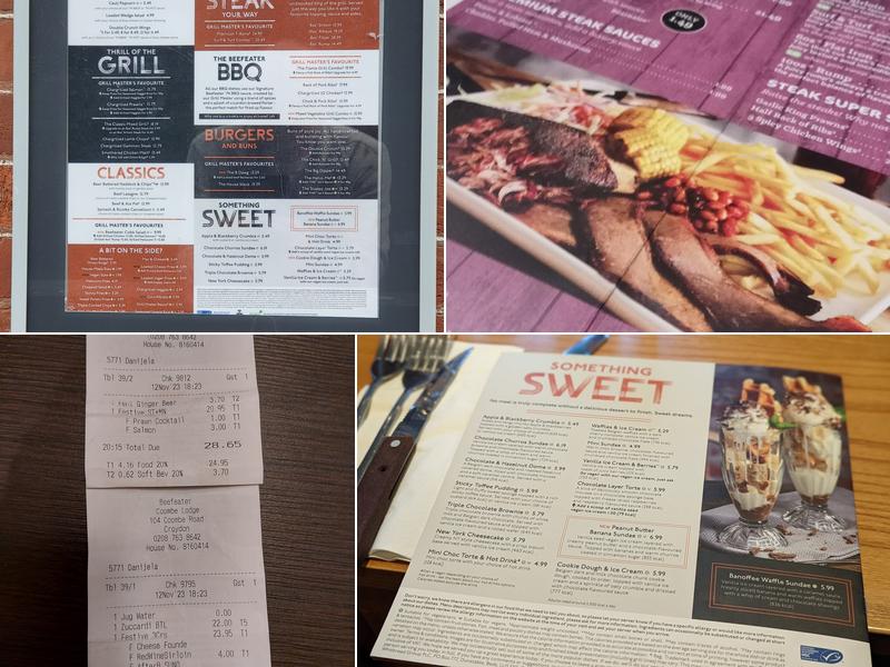 Coombe Lodge Beefeater Menu