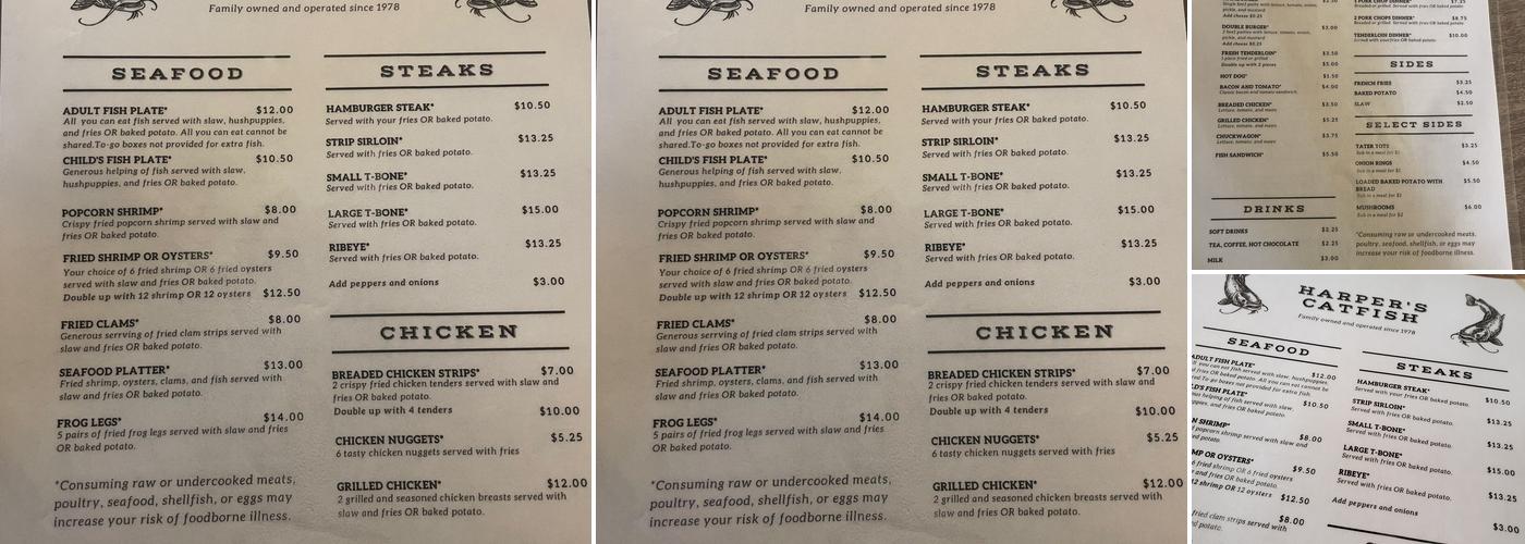 Harper’s Catfish Menu
