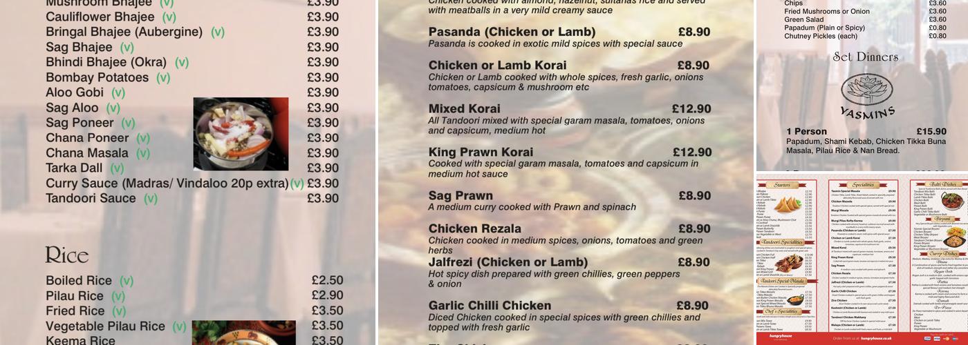 Yasmins Restaurant and Takeaway Menu