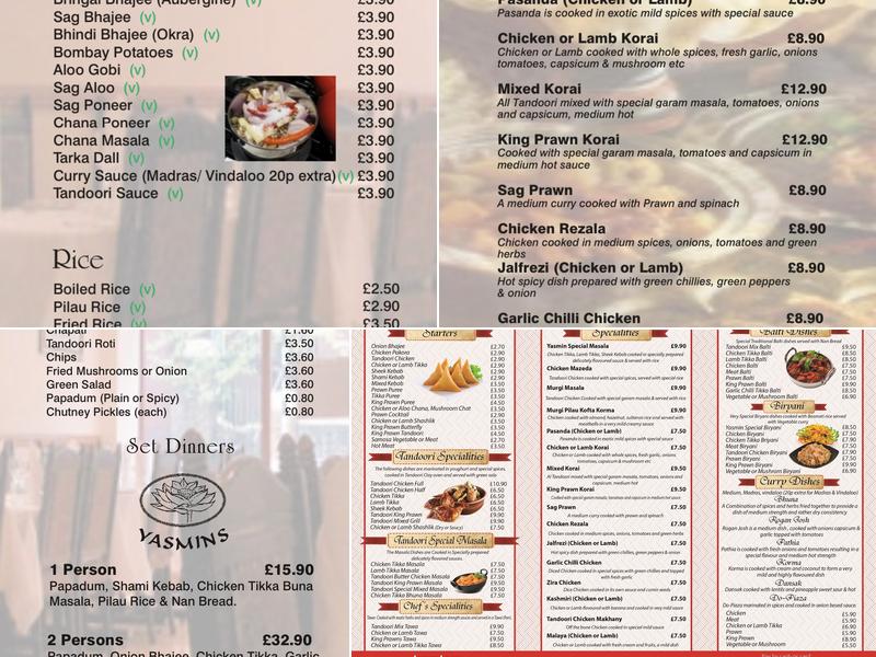 Yasmins Restaurant and Takeaway Menu
