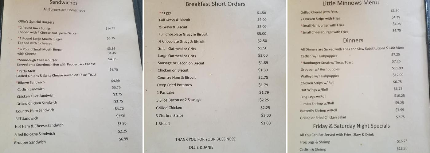 Cedar Hill Restaurant Menu