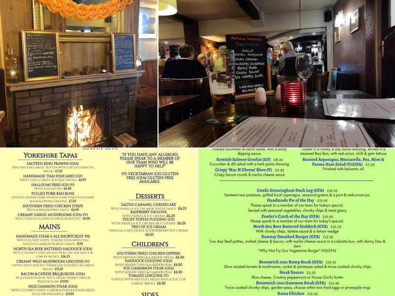 The Dawnay Arms Menu