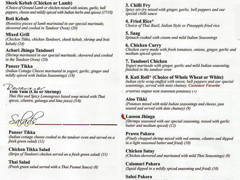 Nala Indian & Thai Cuisine Menu