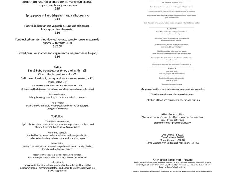 Chaloner’s Restaurant Menu