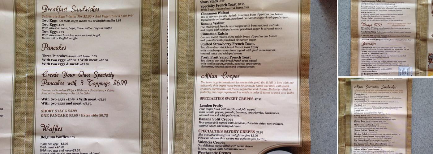 Milan Cafe Menu
