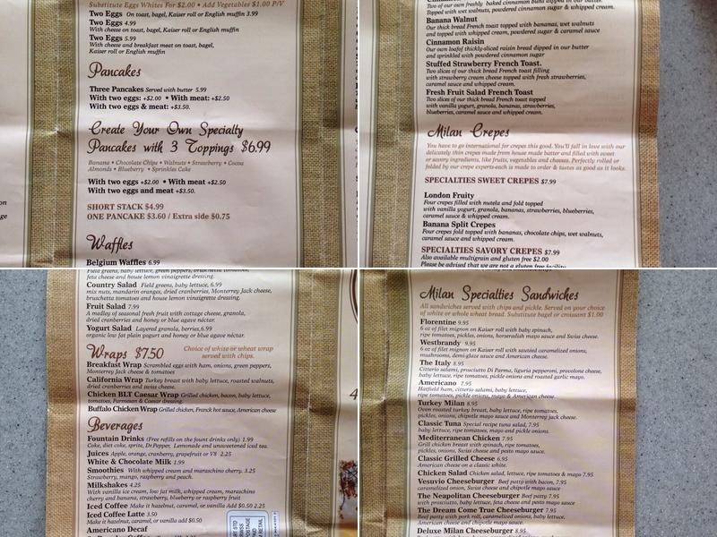 Milan Cafe Menu