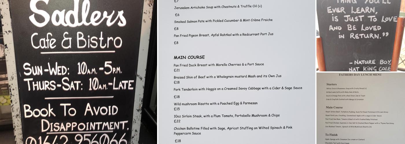 Sadler's Cafe & Bistro Menu