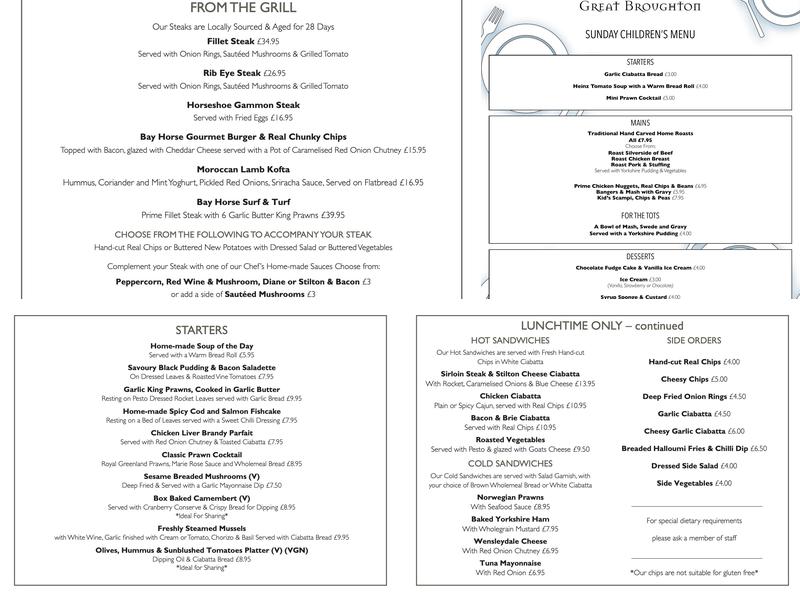 The Bay Horse Menu