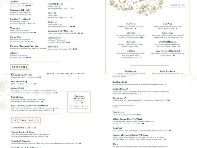 Peerless Restaurant & Bar Menu
