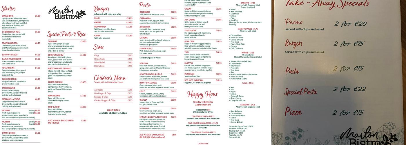 Marton Bistro Menu