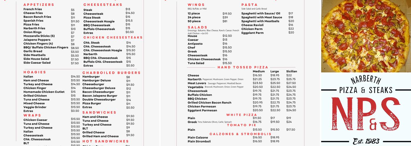 Narberth Pizza Menu