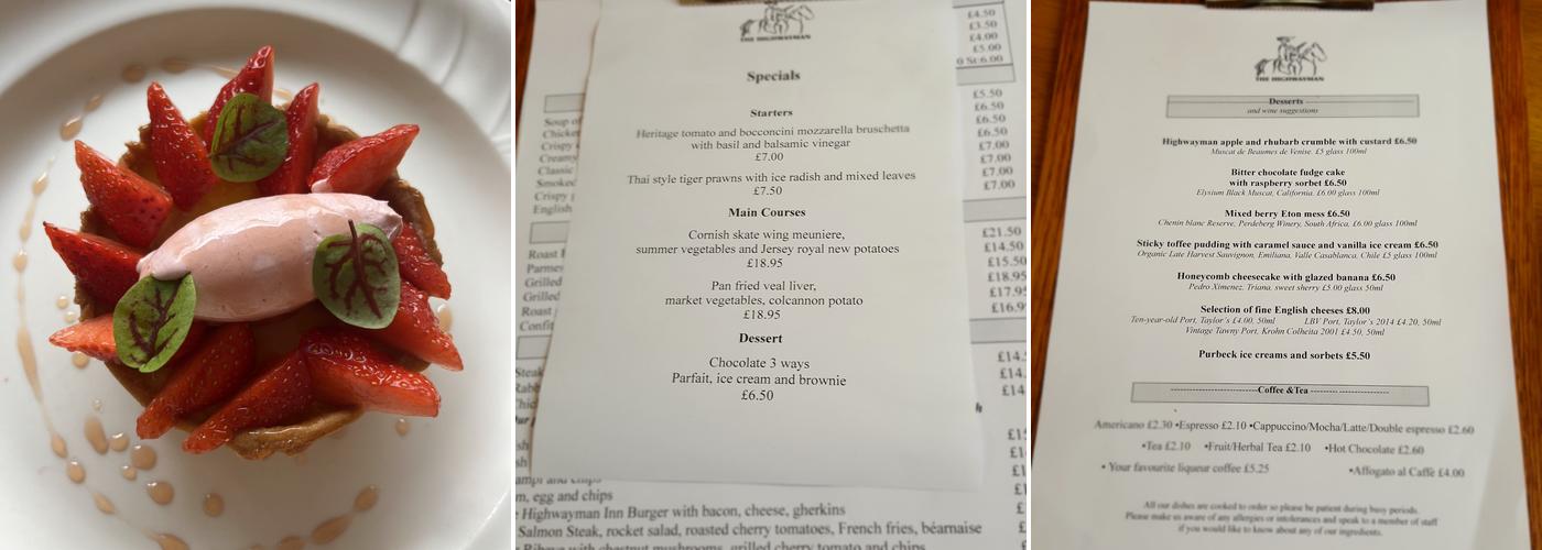The Highwayman Inn Ltd Menu