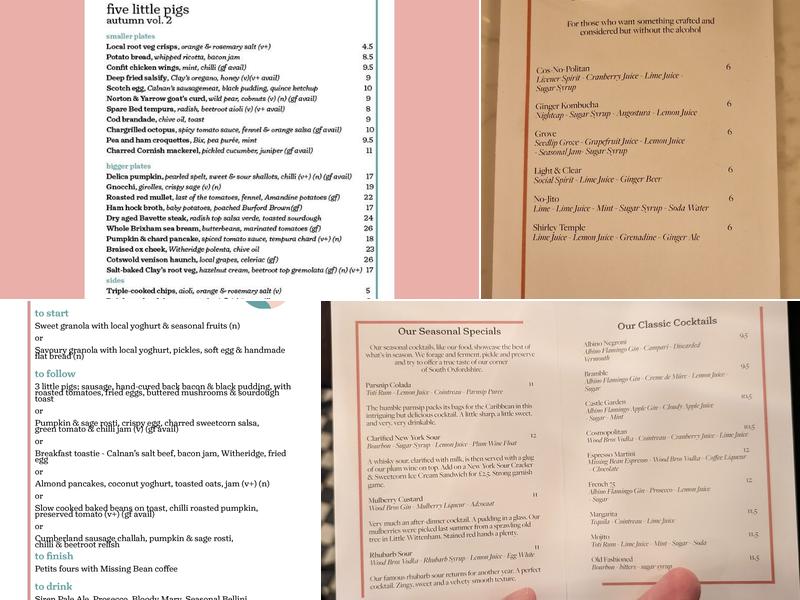 Five Little Pigs Menu