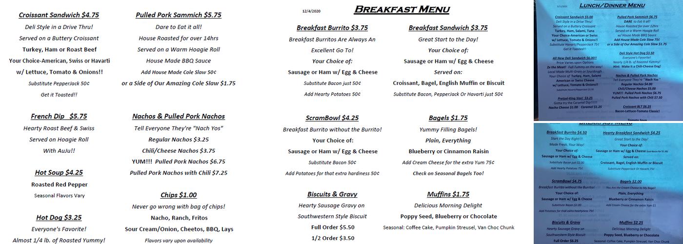 Code 3 Coffee & Snacks Menu